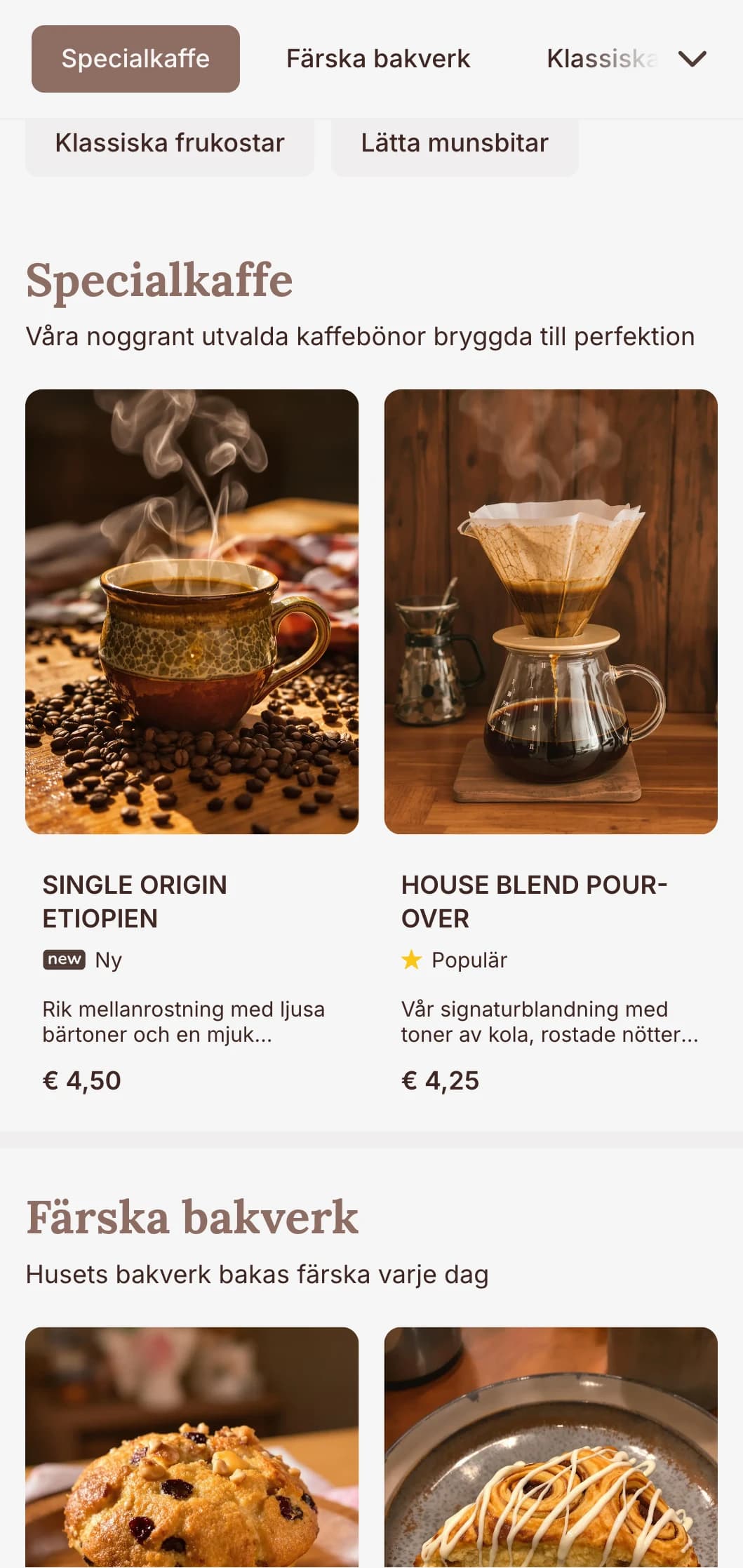 Varm jordnära design med rustika inslag för traditionella kaféer och frukostkaféer.