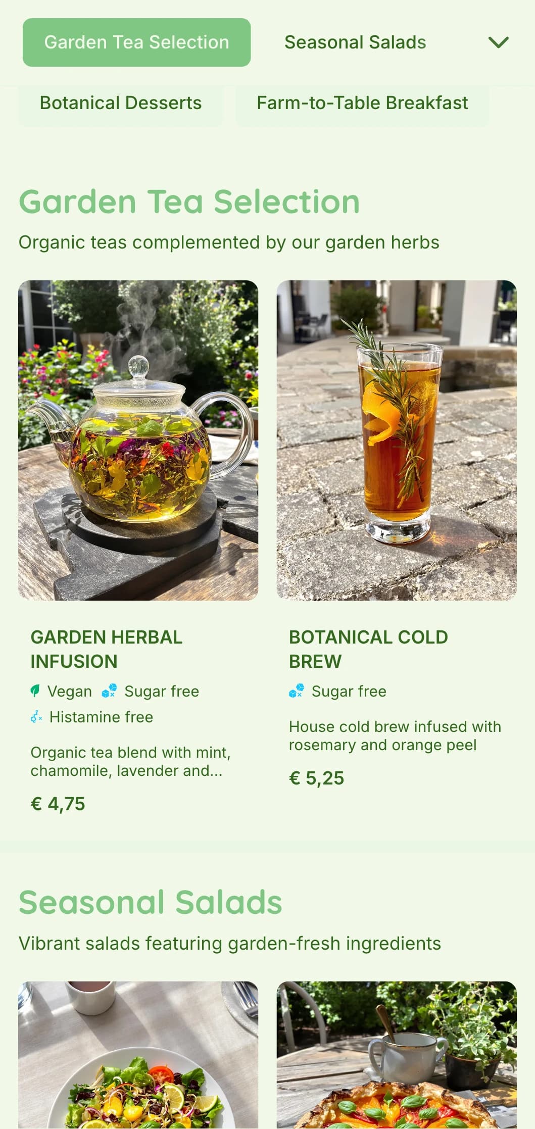Vibrant green design with botanical elements for garden cafes and organic eateries.