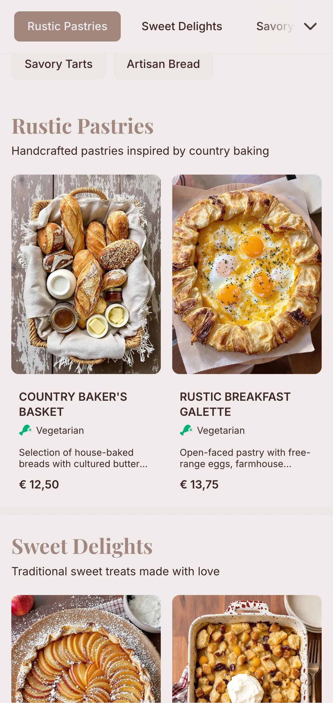 Earthy tones with artisanal typography for bakery-focused cafes and patisseries.