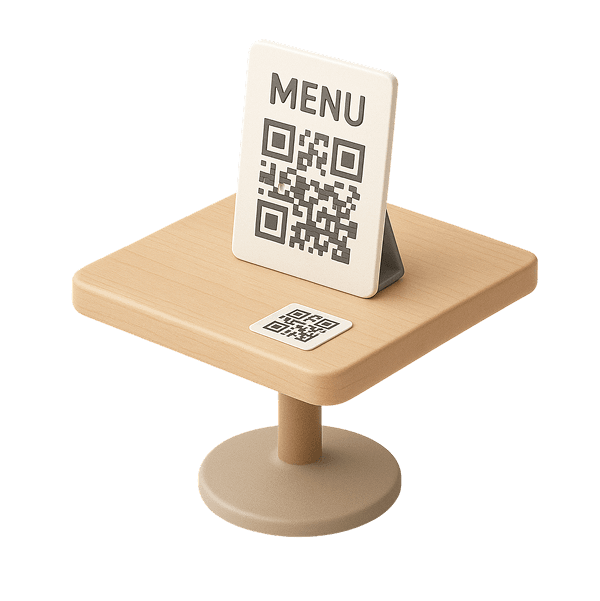Stickers, stands, and menu covers. Place QR codes directly where guests sit and dine.