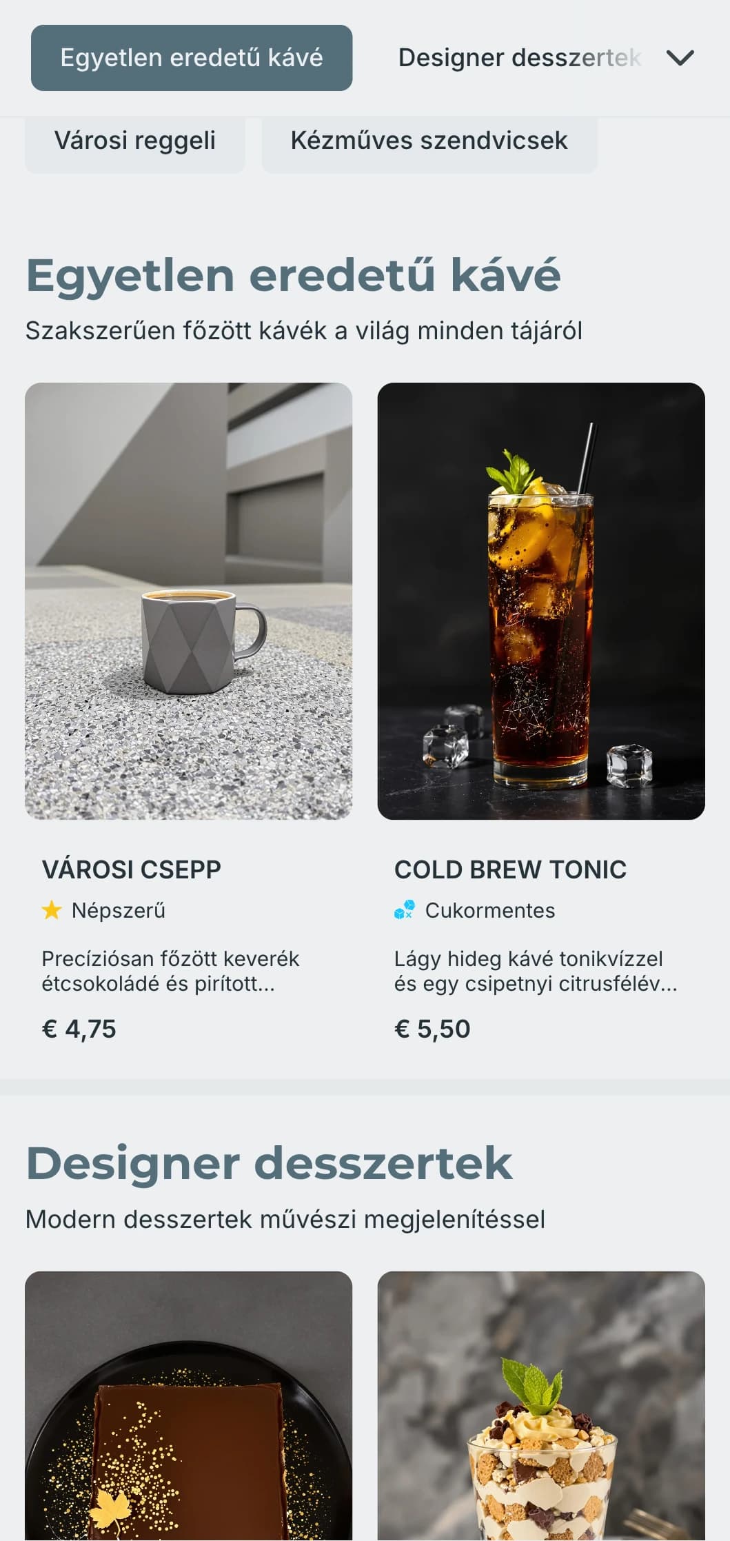 Elegáns minimalista design letisztult tipográfiával kortárs városi kávézók számára.