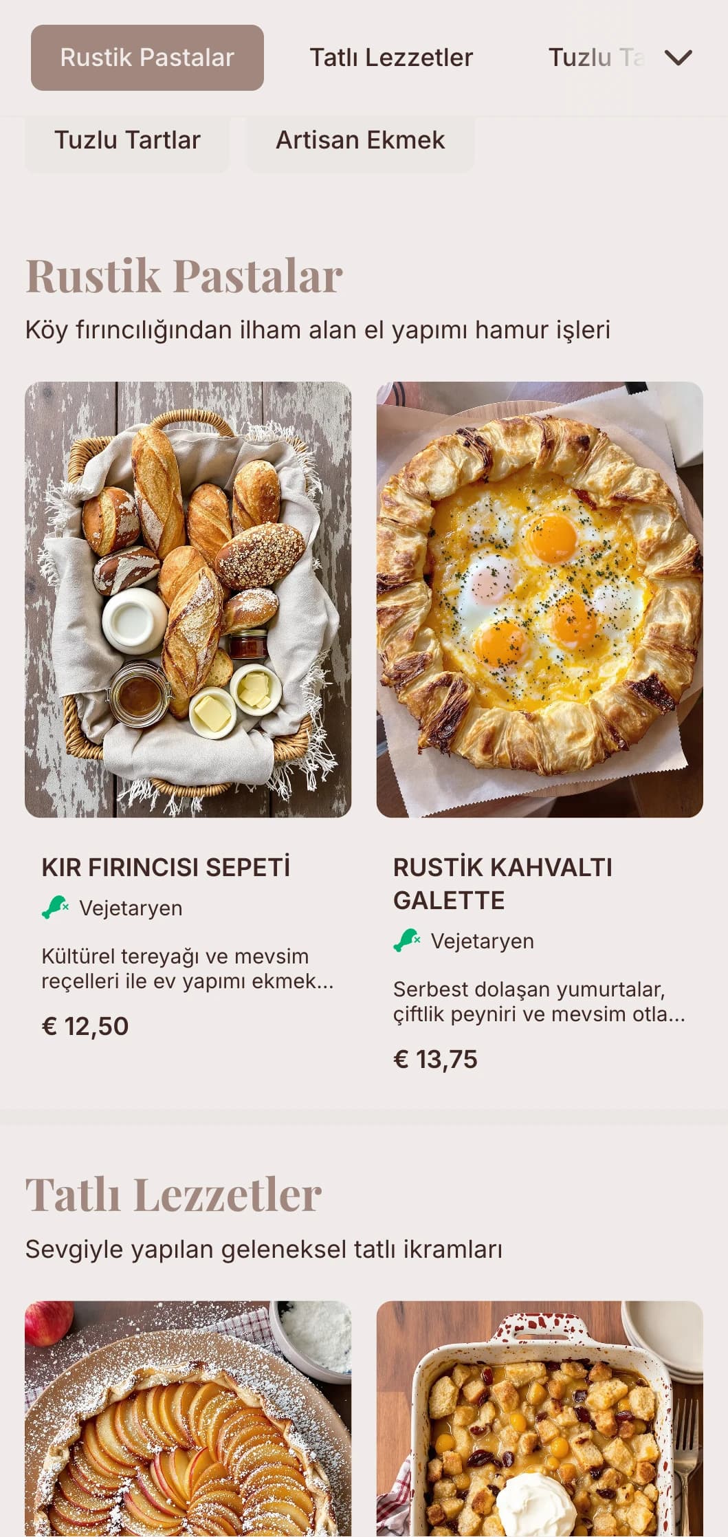 Fırıncılık odaklı kafe ve pastaneler için toprak tonları ve zanaatkâr tipografi.