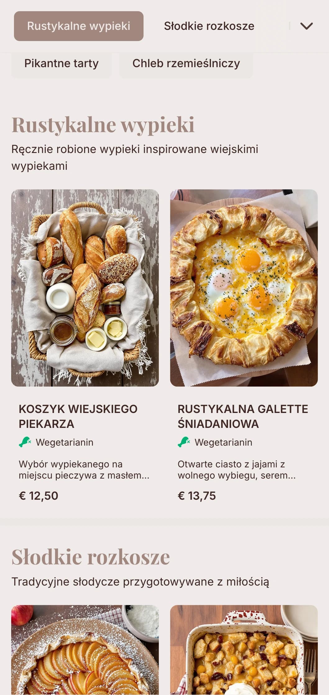 Ziemiste odcienie z rzemieślniczą typografią dla kawiarni i cukierni koncentrujących się na wypiekach.