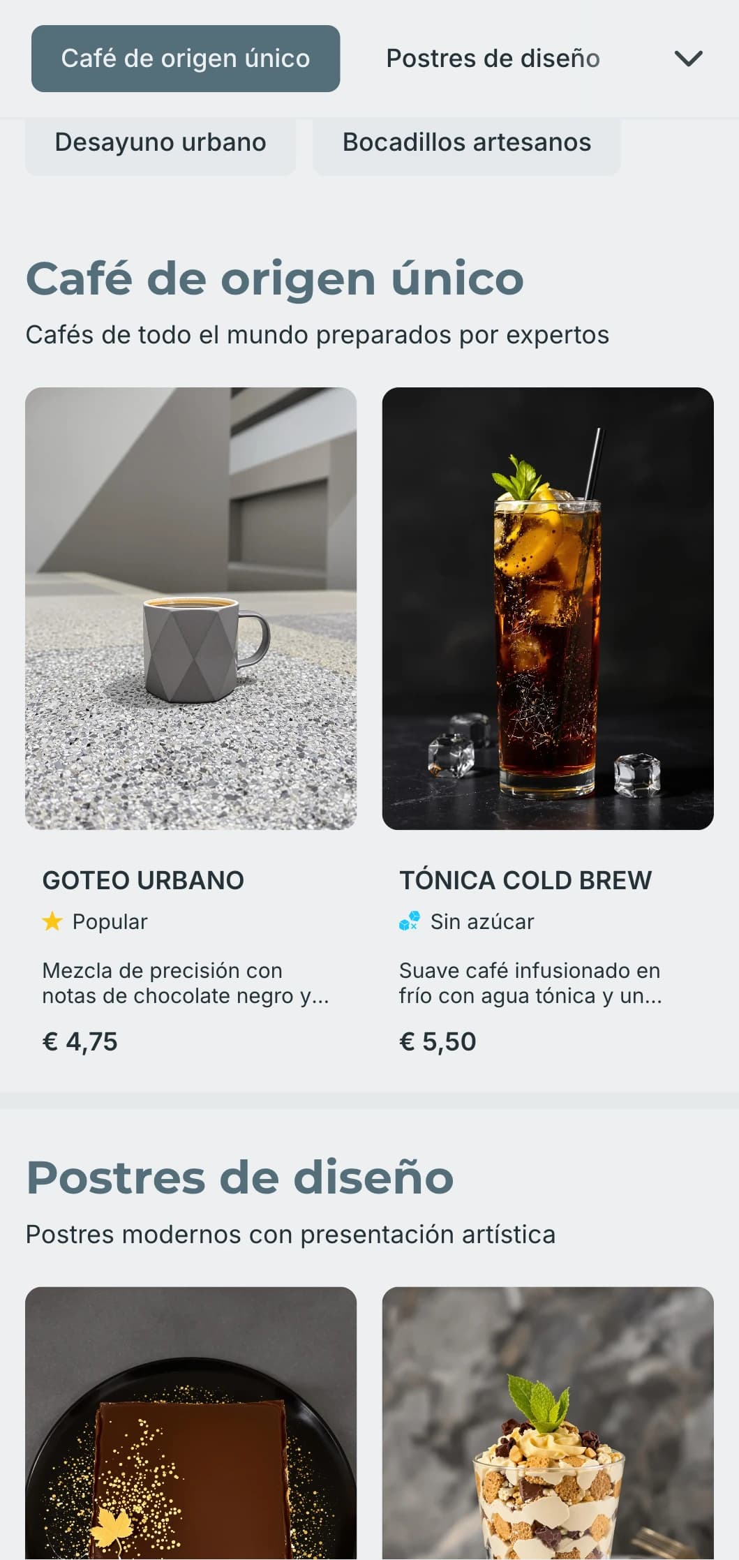 Elegante diseño minimalista con tipografía limpia para cafeterías urbanas contemporáneas.