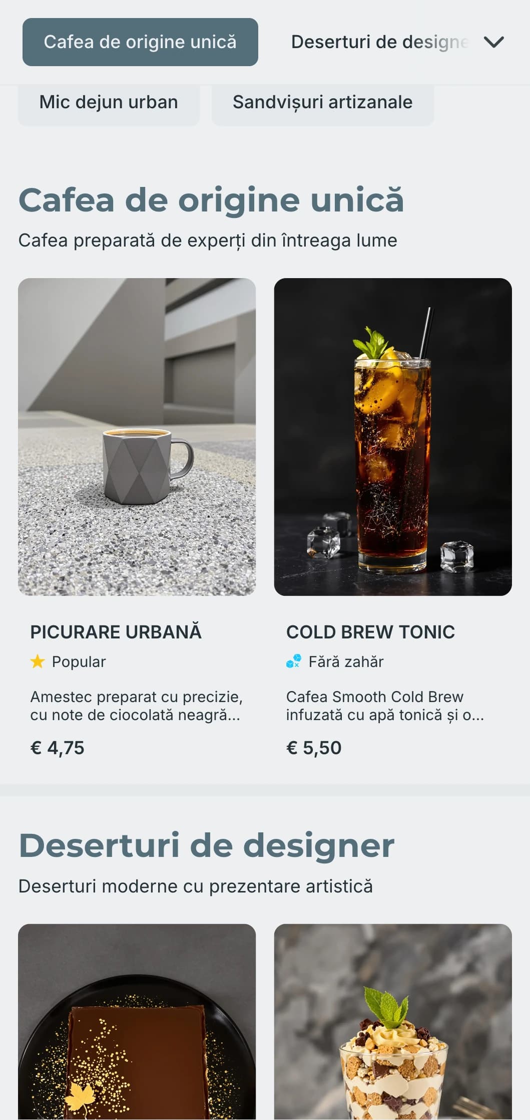 Design minimalist elegant cu tipografie curată pentru cafenele urbane contemporane.