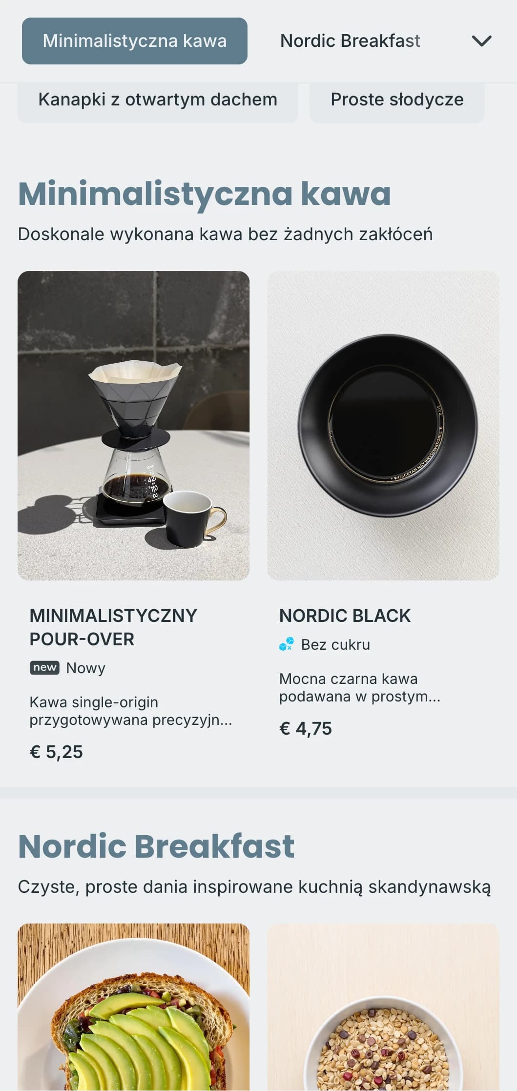 Czysty, inspirowany stylem skandynawskim design w chłodnych odcieniach niebieskiego do nowoczesnych, minimalistycznych kawiarni.