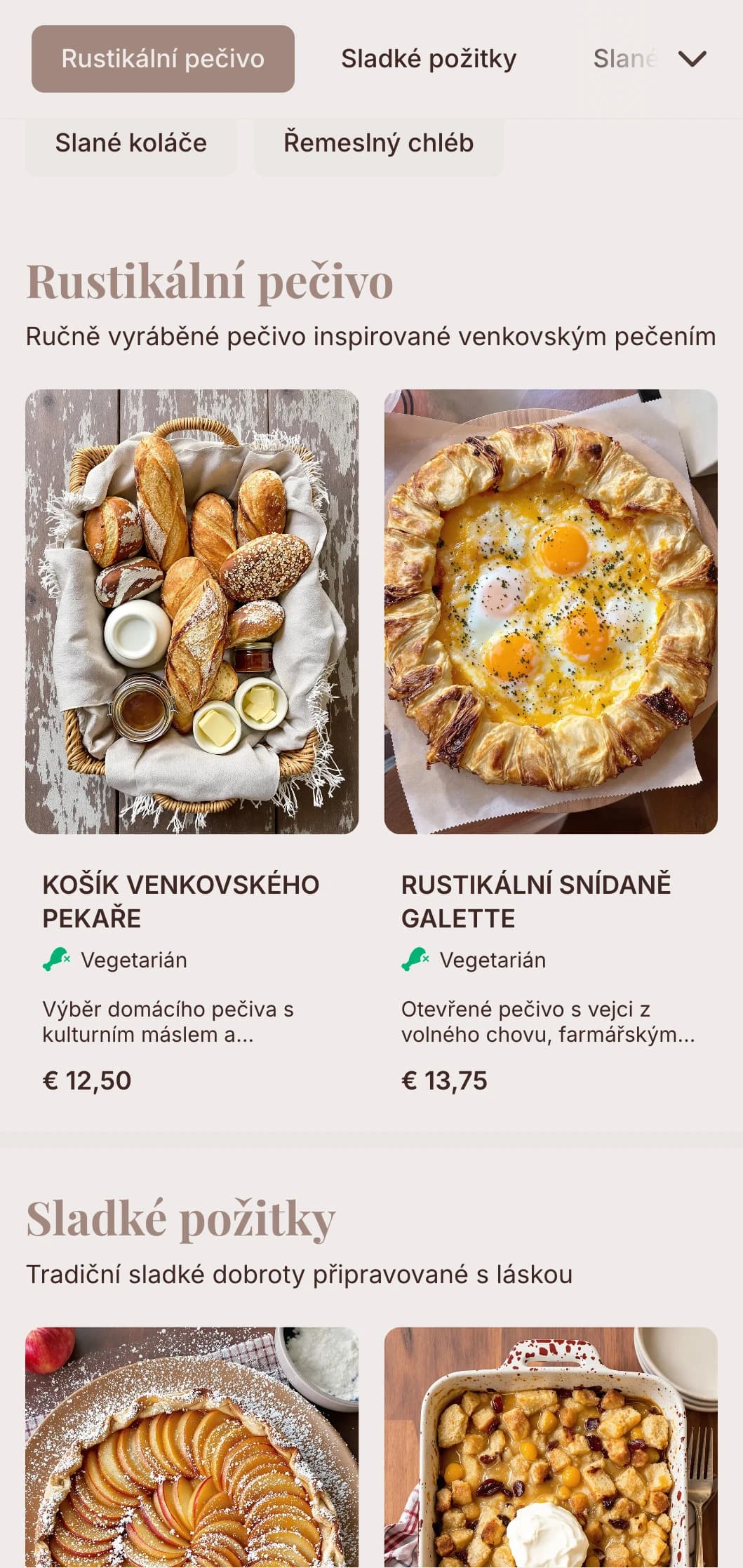 Zemité tóny s řemeslnou typografií pro kavárny a cukrárny zaměřené na pečivo.