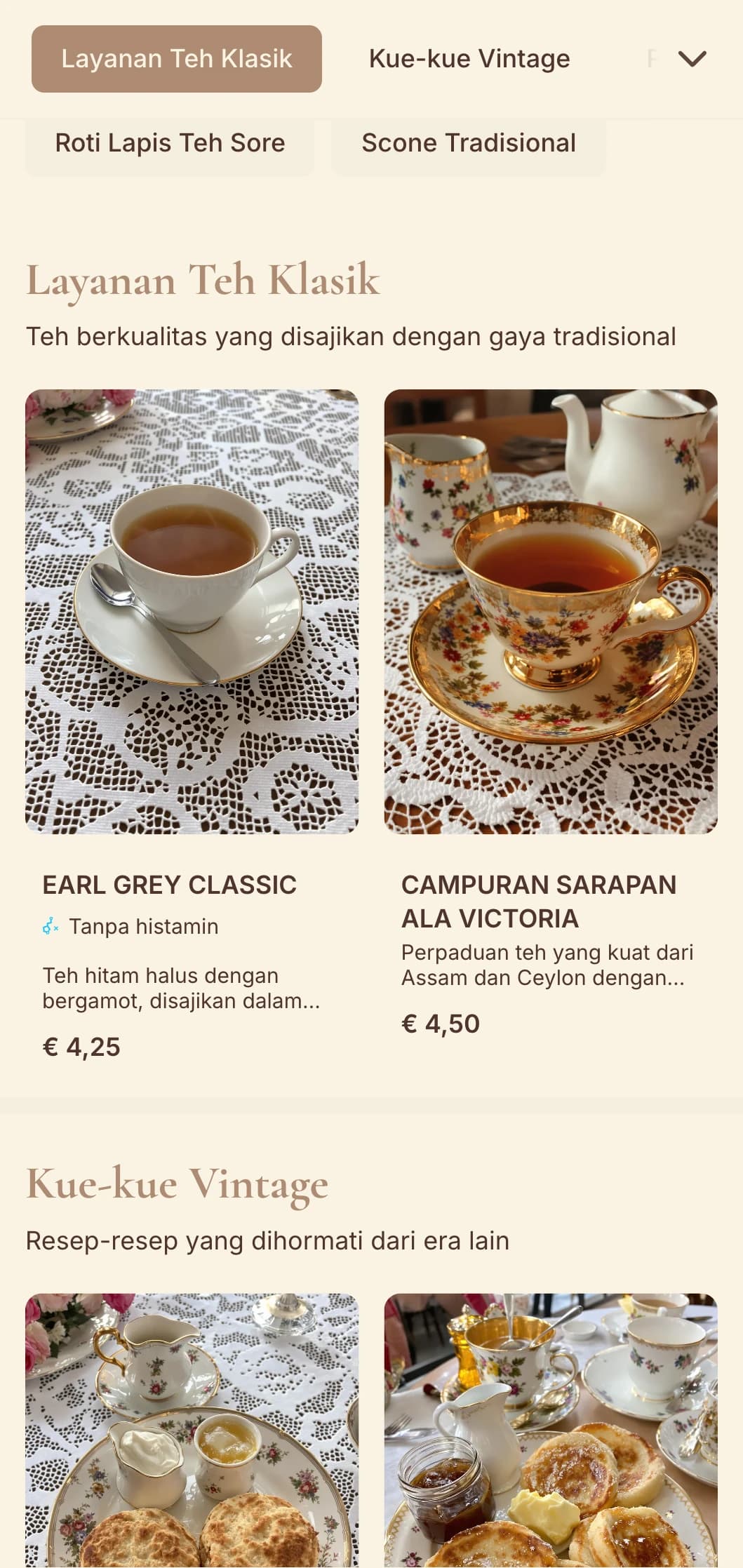 Desain vintage yang elegan dengan elemen-elemen halus untuk kedai minuman dan toko kue tradisional.