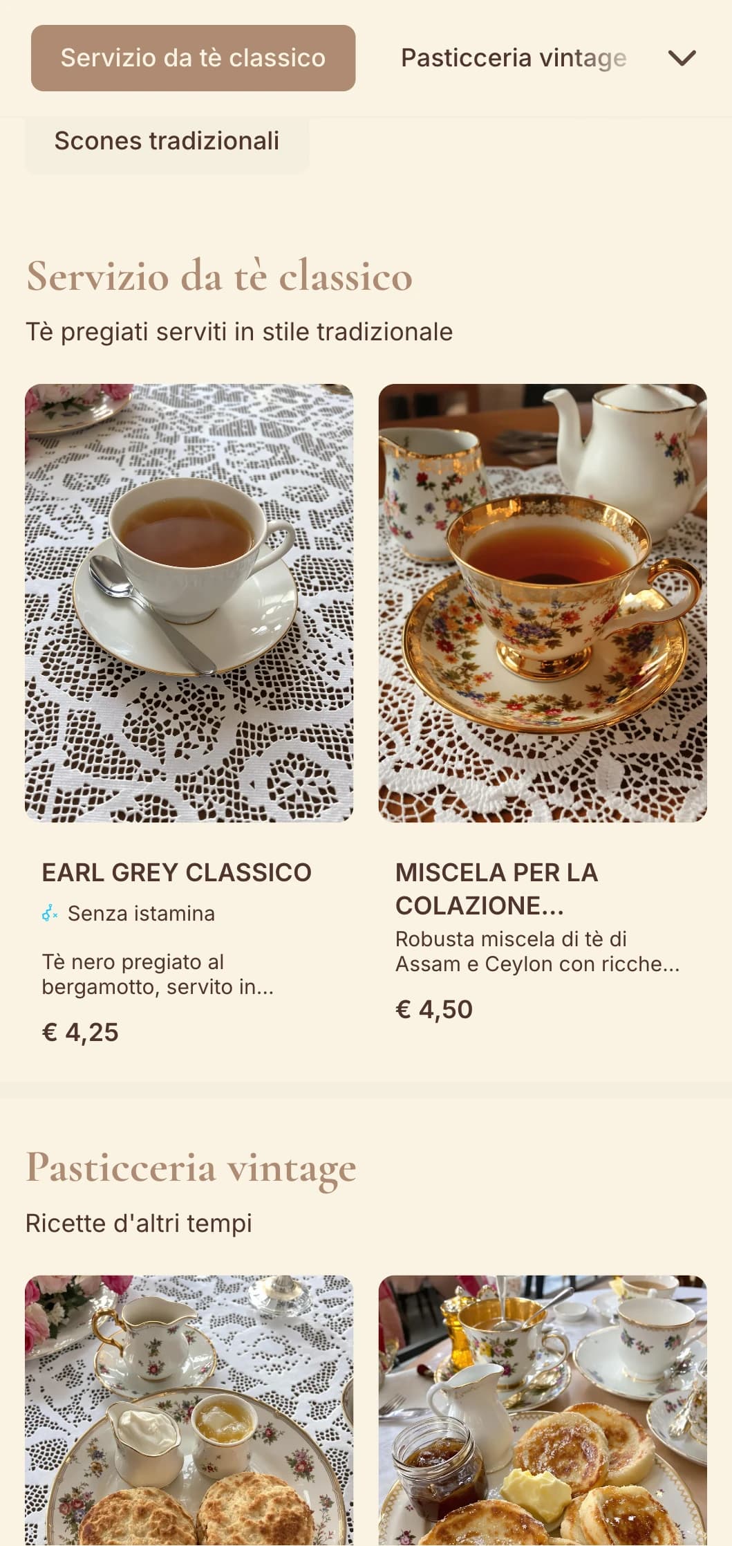 Elegante design vintage con elementi delicati per sale da tè e pasticcerie tradizionali.