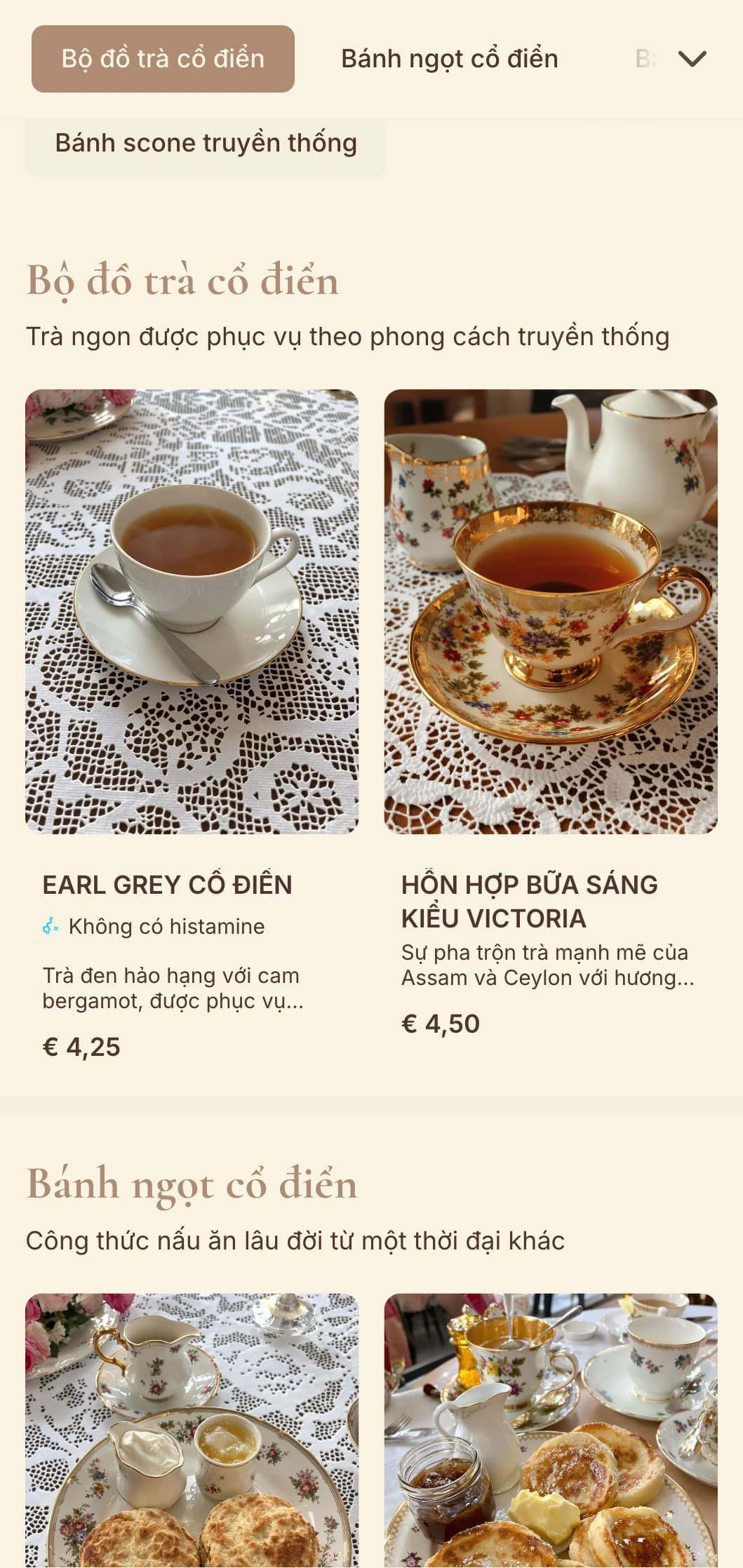 Thiết kế cổ điển thanh lịch với những chi tiết tinh tế dành cho các tiệm trà và bánh ngọt truyền thống.