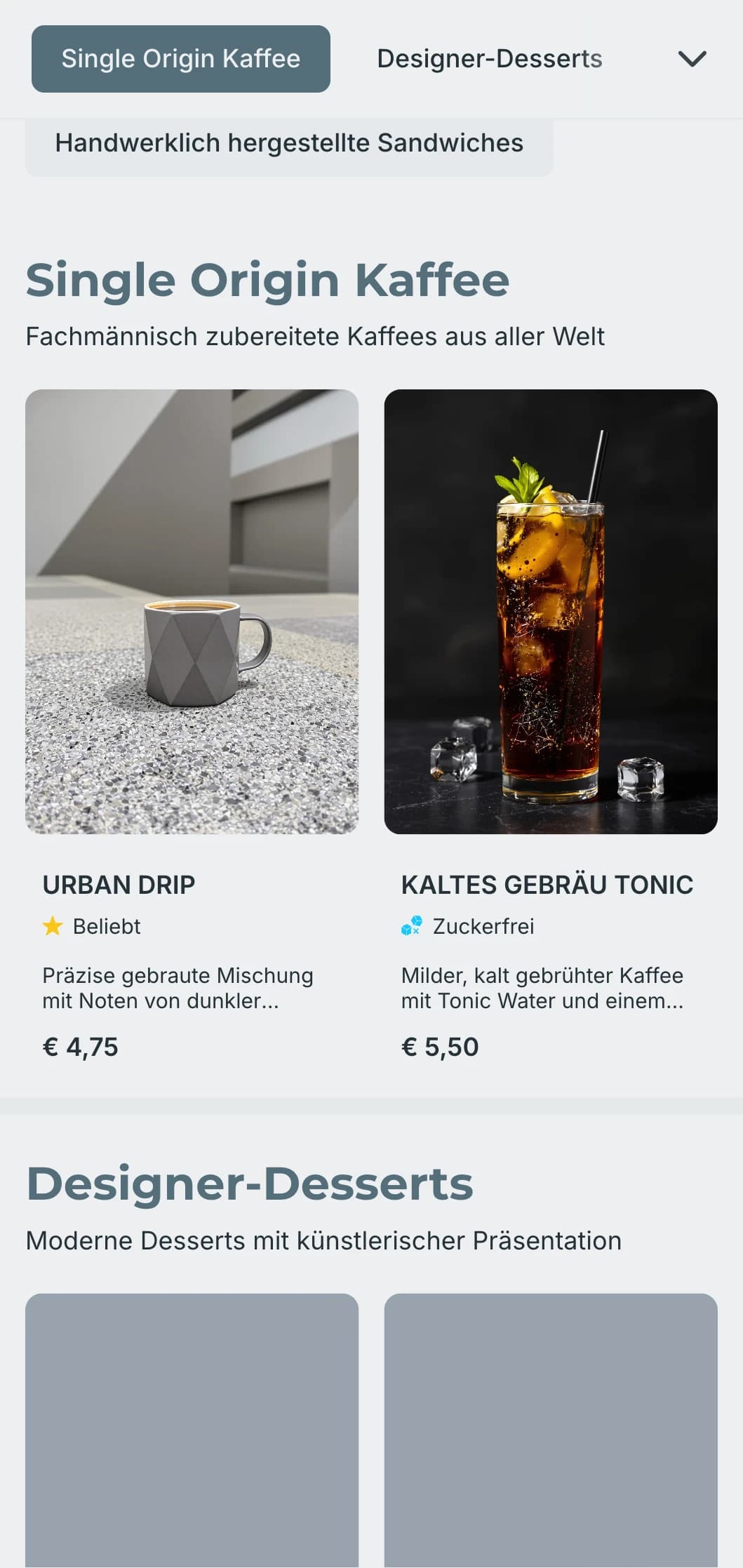 Schlichtes, minimalistisches Design mit klarer Typografie für moderne urbane Cafés.