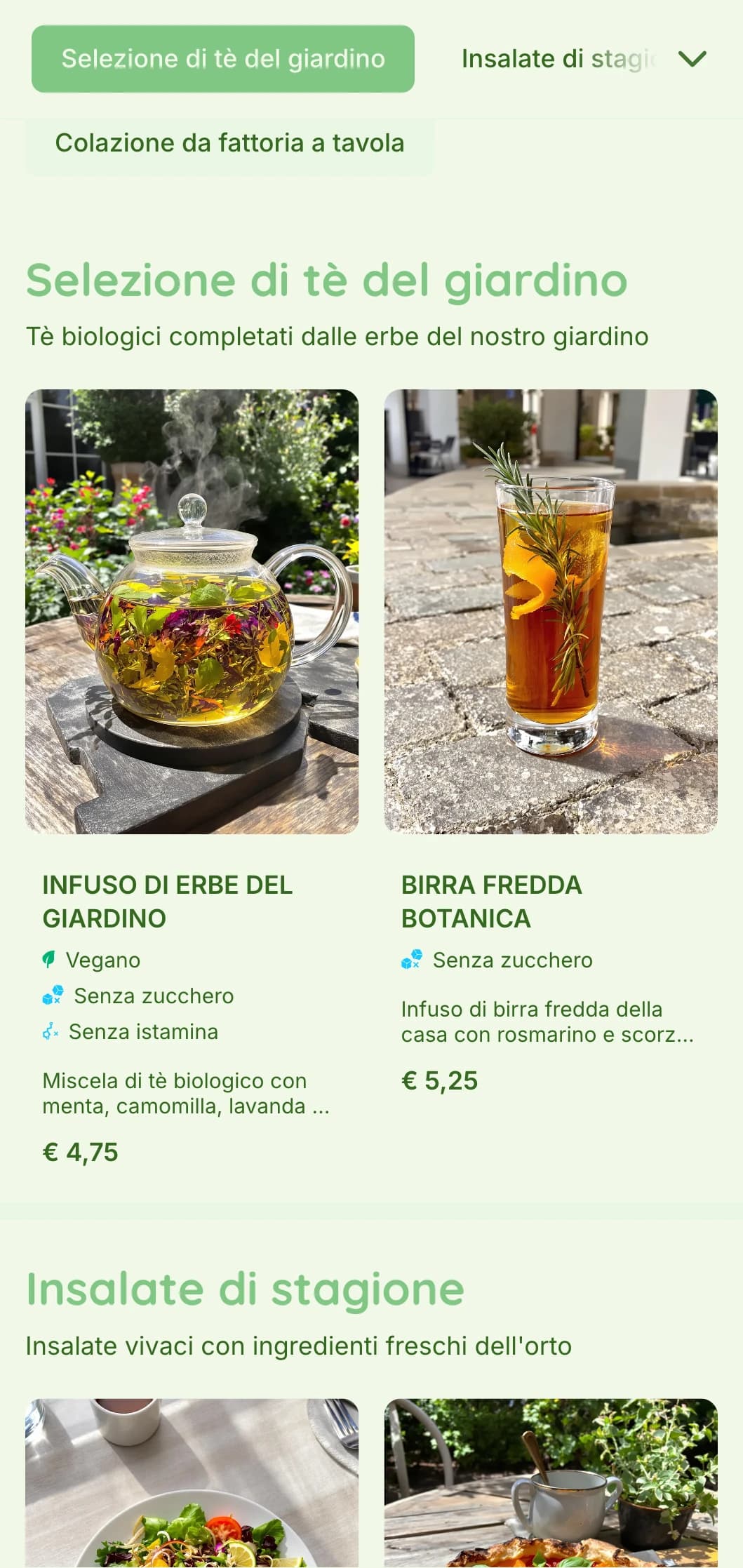 Design verde vibrante con elementi botanici per caffè in giardino e ristoranti biologici.